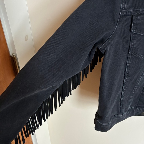 Idyllwind Outlaw Western Leather Fringe Jean Denim Jacket Black - Picture 5 of 8